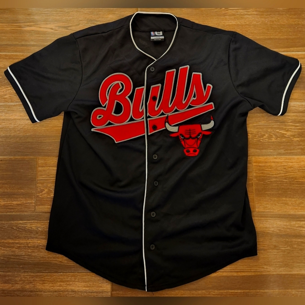 Retro Chicago Bulls Baseball Jersey Men's Large Black/Red